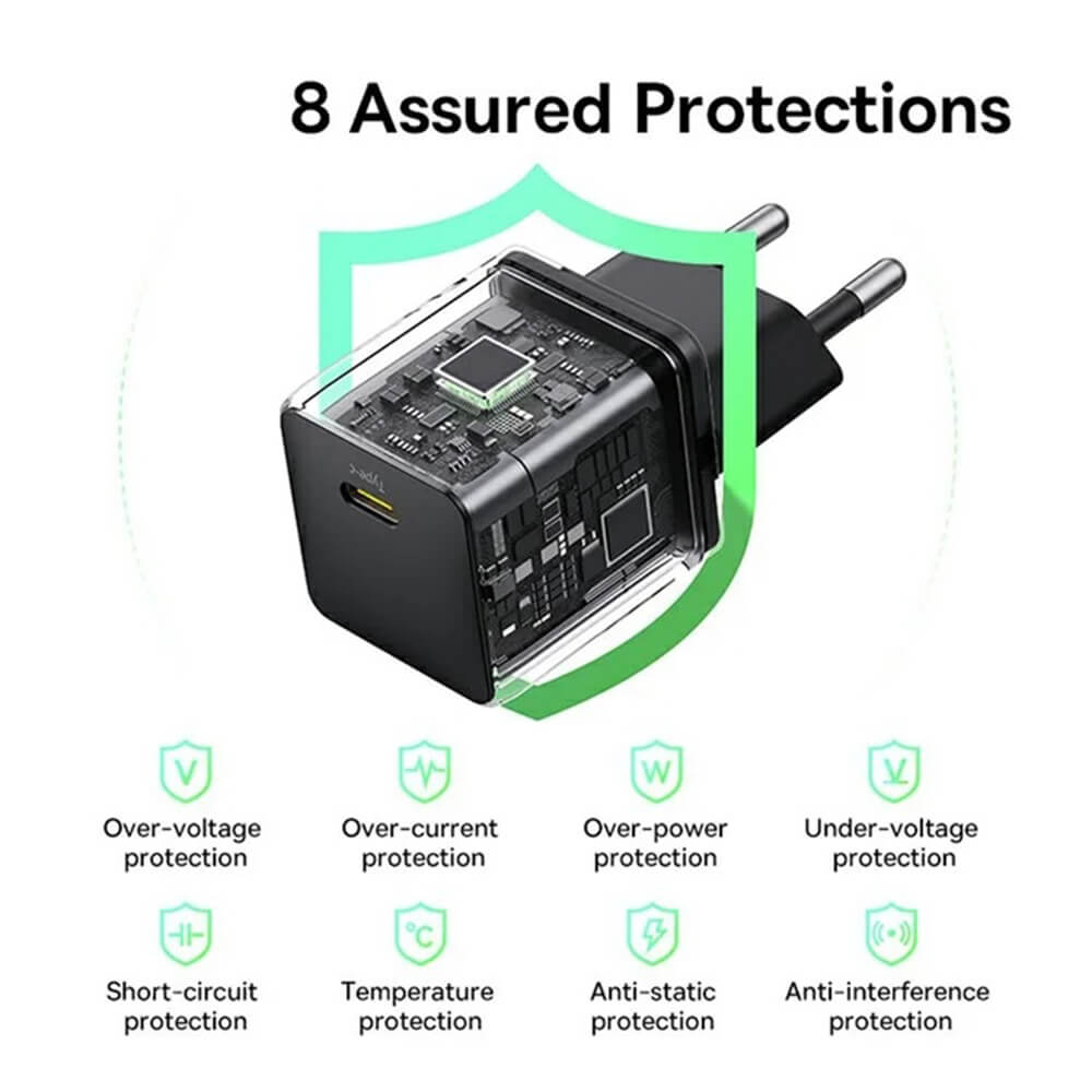 Baseus Palm Οικιακός Φορτιστής Γρήγορης Φόρτισης 20W με 1 Θύρα Type - C και Καλώδιο Type - C to Type - C - Cluster Black