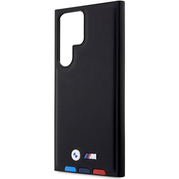 BMW Samsung Galaxy S23 Ultra Leather Stamp Tricolor Σκληρή Θήκη με Πλαίσιο Σιλικόνης - Black