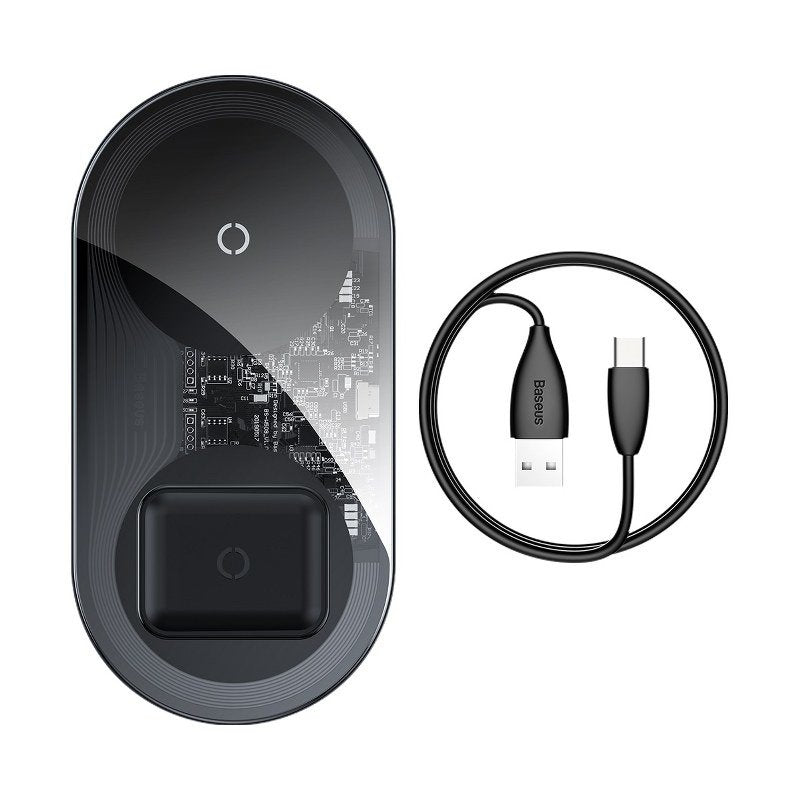 Baseus Simple 2in1 Wireless Charger for Smartphones - Ασύρματος Φορτιστής Qi Charge 15W - Μαύρο / Διάφανο - WXJK - A01