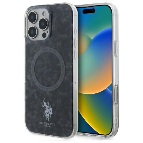 US Polo iPhone 16 Pro Max - IML Ring - MagSafe Σκληρή Θήκη με Πλαίσιο Σιλικόνης - Black - USHMP16XHOCLDPK