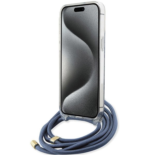 Guess iPhone 15 Pro Crossbody Cord 4G Print Σκληρή Θήκη με Πλαίσιο Σιλικόνης και Λουράκι - Blue - GUHCP15LHC4SEB