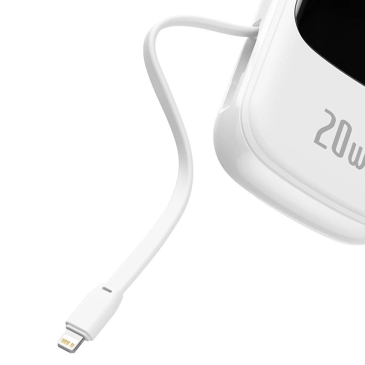 Baseus Qpow Digital 20W Power Bank 20000mAh με 1 Θύρα USB και 1 Θύρα Type - C και Ενσωματωμένο Καλώδιο Lightning - White - PPQD060202