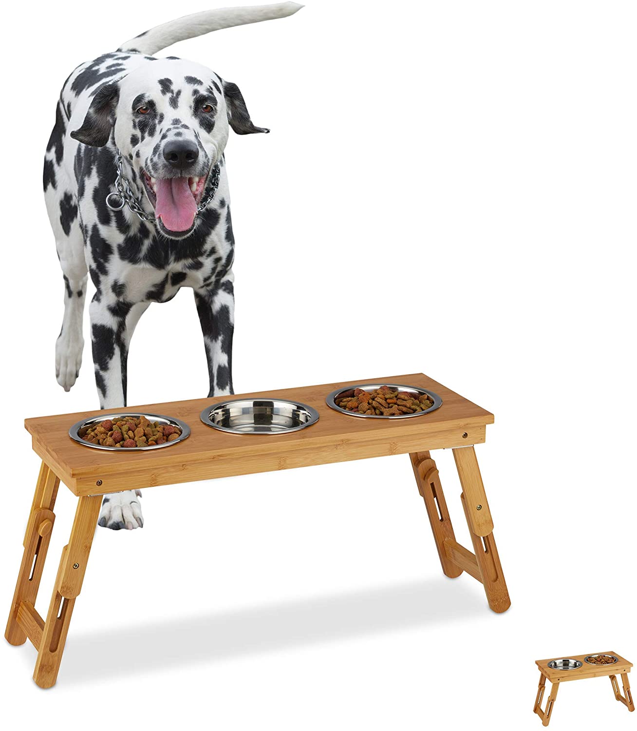 Relaxdays Foldable Bowl Stand - Αναδιπλούμενο Σταντ με 3 Μπολ για Νερό και Τροφή - 700 ml - Natural - 4052025916084