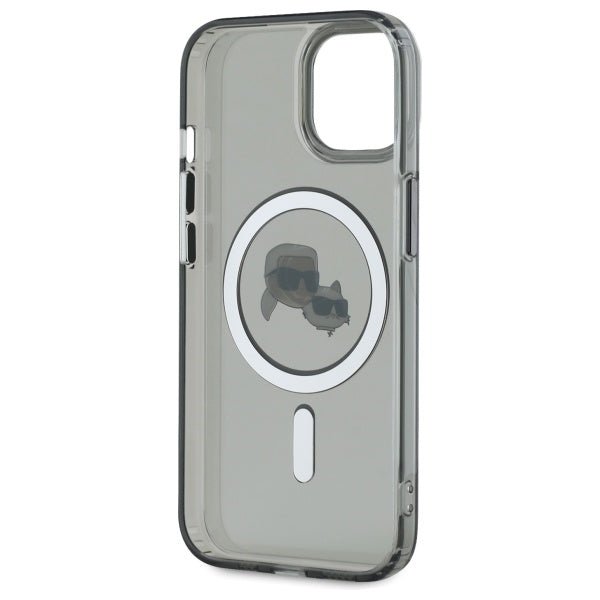 Karl Lagerfeld iPhone 15 - IML Metal Karl and Choupette Head - Σκληρή Θήκη με Πλαίσιο Σιλικόνης και MagSafe - Black - KLHMP15SHLSKCK