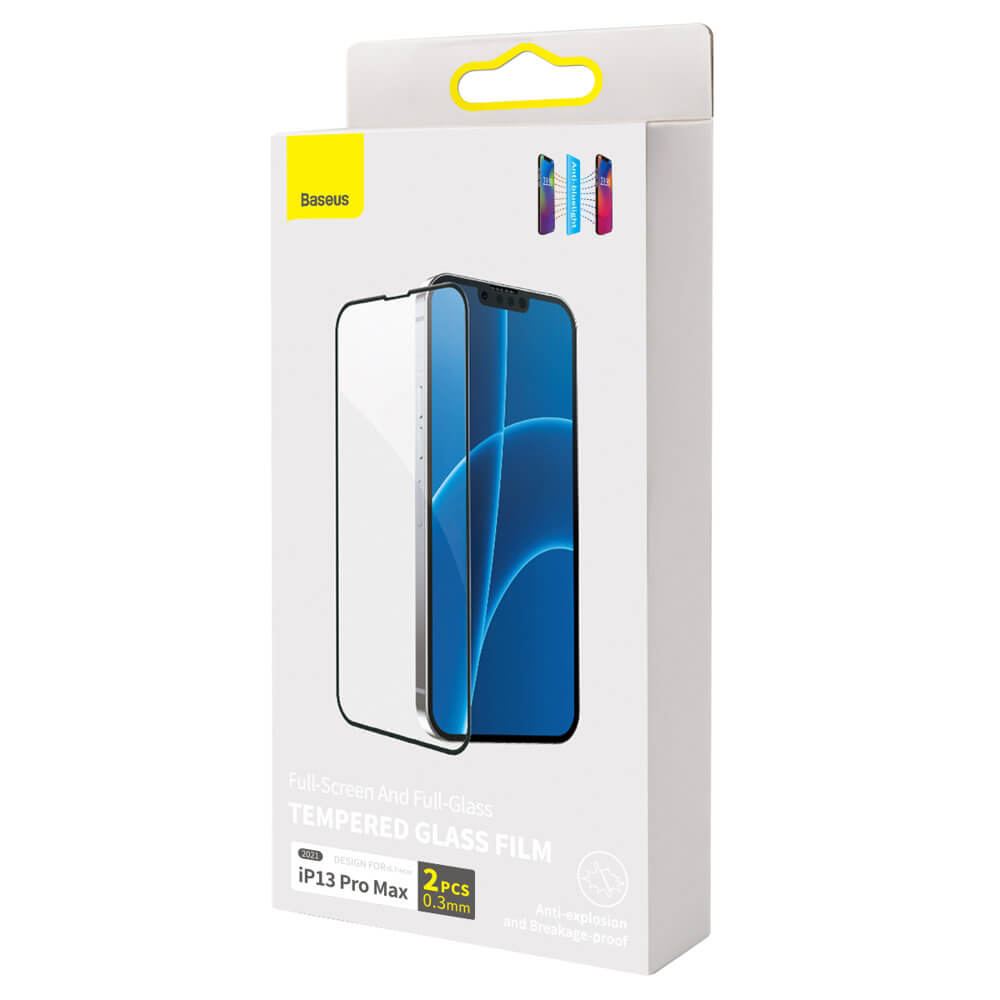 Baseus iPhone 13 Pro Max 0.3mm Anti - Blue Light Case Friendly Full Screen Αντιχαρακτικό Γυαλί Οθόνης - 2 Τεμάχια - Black - SGQP010501