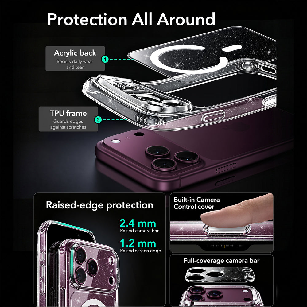 ESR iPhone 18 Pro / iPhone 17 Pro - Σκληρή Θήκη με Πλαίσιο Σιλικόνης και MagSafe - Classic Hybrid Halolock - Clear Shimmer