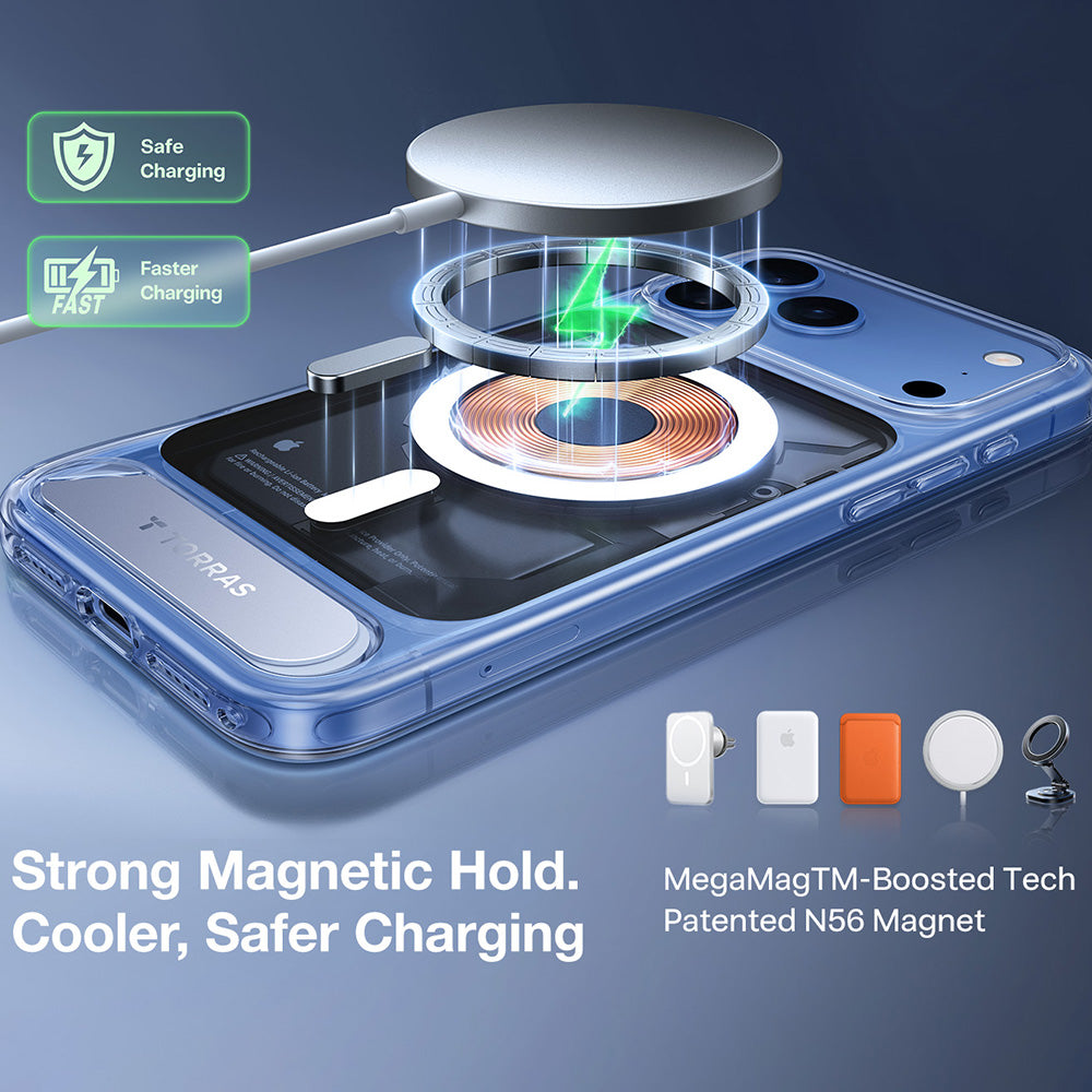 Torras iPhone 18 Pro Max / iPhone 17 Pro Max - Σκληρή θήκη MagSafe με Πλαίσιο Σιλικόνης και Stand - Ostand L1 - Clear