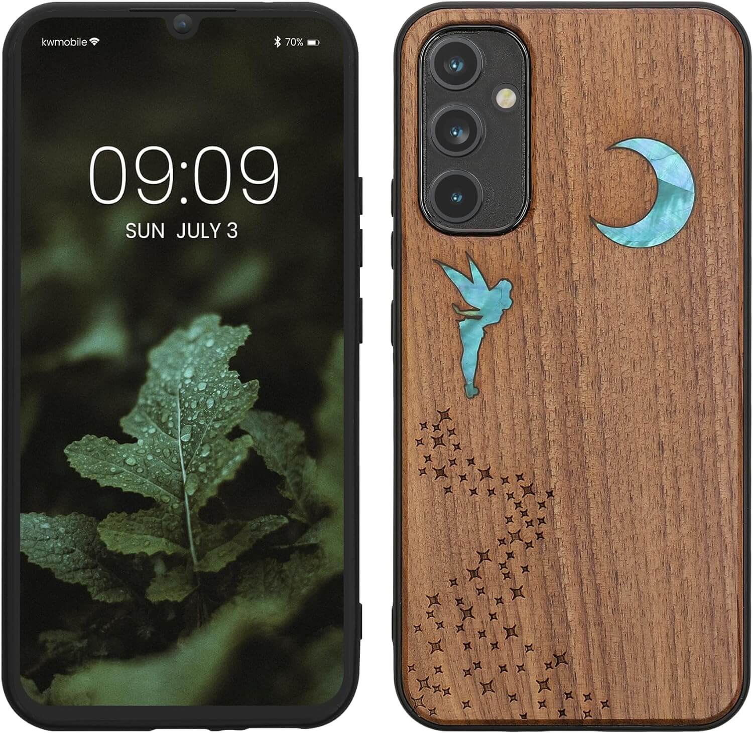 KW Samsung Galaxy A34 5G Θήκη από Φυσικό Ξύλο - Design Mother of Pearl Fairy - Dark Brown - 60813.07