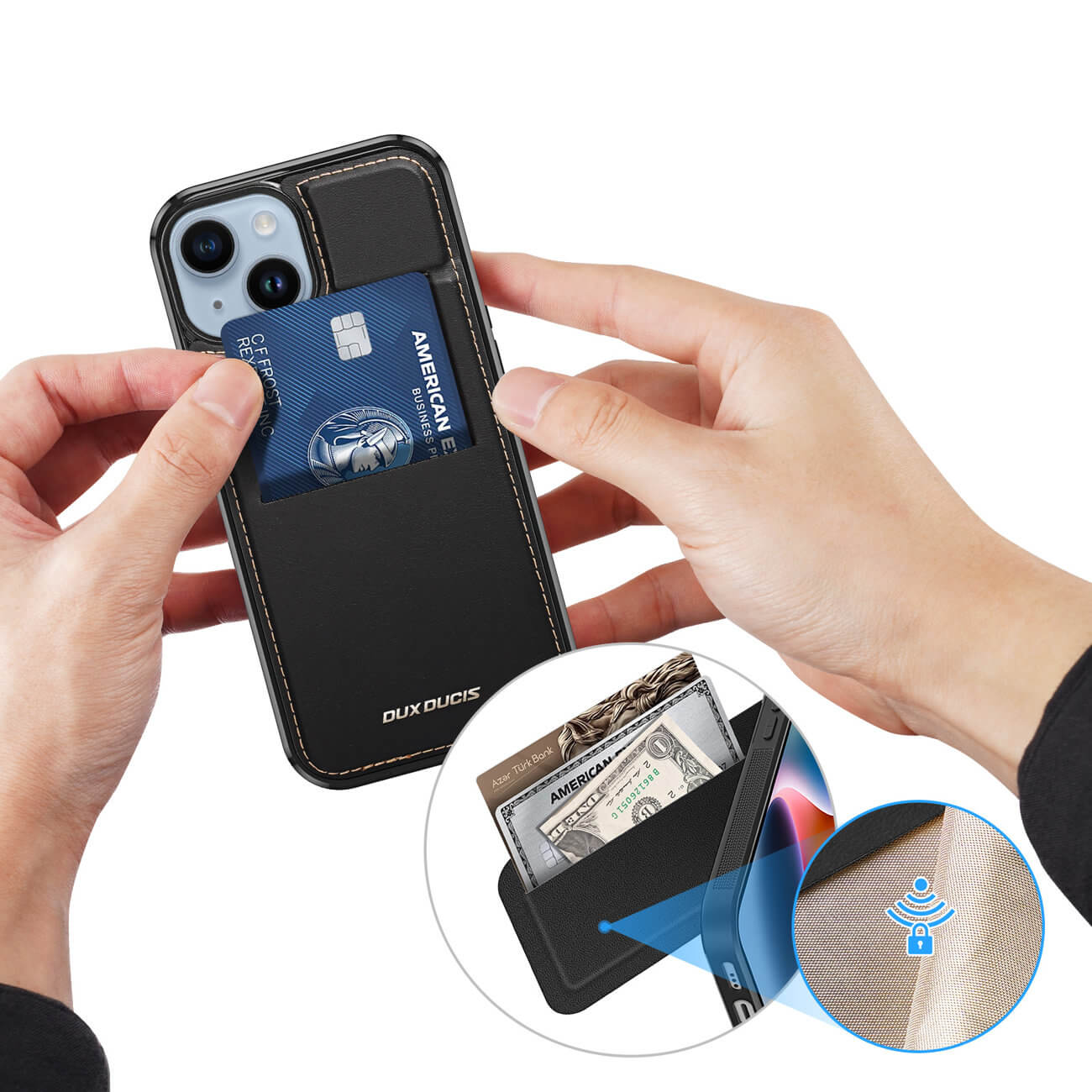 Dux Ducis iPhone 15 Rafi Mag Anti - RFID 3in1 Θήκη με Υποδοχή για Κάρτες / Stand και MagSafe - Black