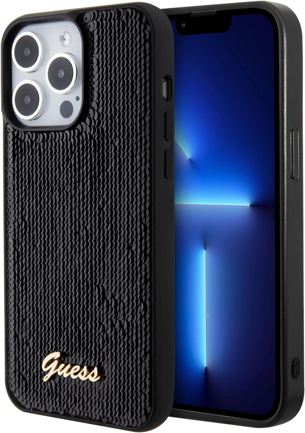 Guess iPhone 15 Pro - Sequin Script Metal Σκληρή Θήκη με Επένδυση από Παγέτες - Black - GUHCP15LPSFDGSK