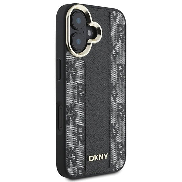 DKNY iPhone 16 Plus - Checkered Pattern - MagSafe Σκληρή Θήκη με Επένδυση Συνθετικού Δέρματος - Black