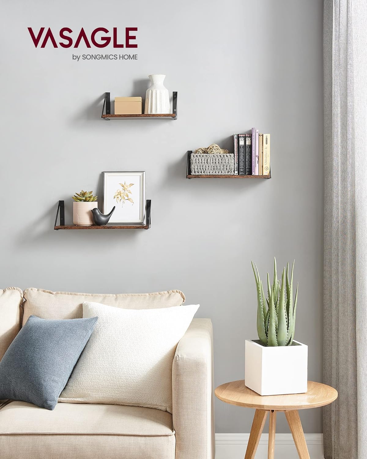 Vasagle Σετ με 3 Επιτοίχια Ράφια - Vintage Brown / Black - LWS442B01