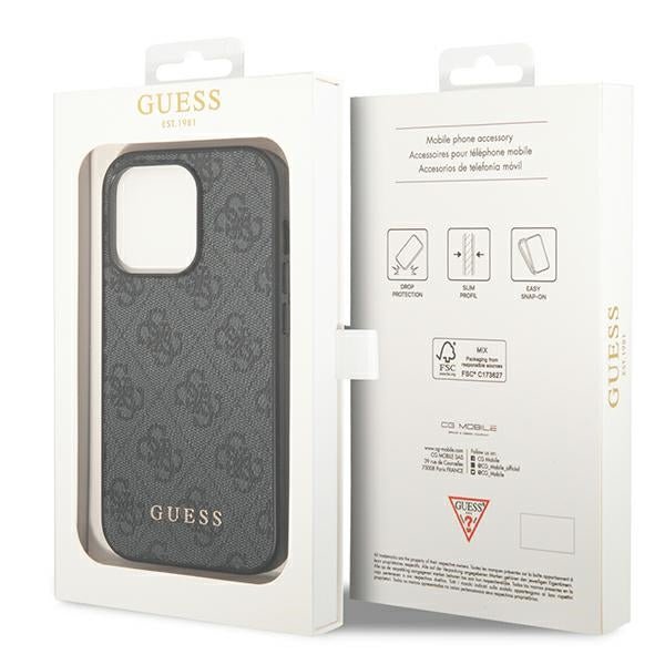 Guess iPhone 14 Pro 4G Saffiano Θήκη με Επένδυση Συνθετικού Δέρματος - Grey - GUHCP14LG4GFGR