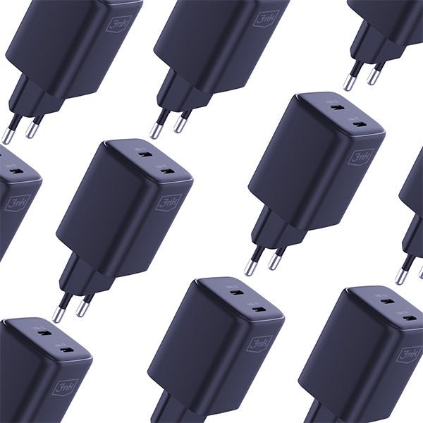3MK Hyper 45W PD Οικιακός Φορτιστής Γρήγορης Φόρτισης με 2 Θύρες Type - C και 2 Καλώδια Type - C to Type - C - Black