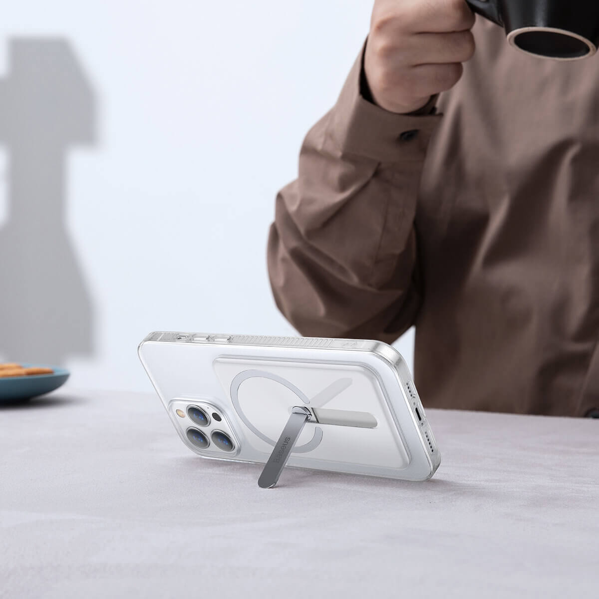 Baseus iPhone 13 Pro Magnetic Case Μαγνητική Θήκη με MagSafe και Μεταλλική Βάση - Διάφανη