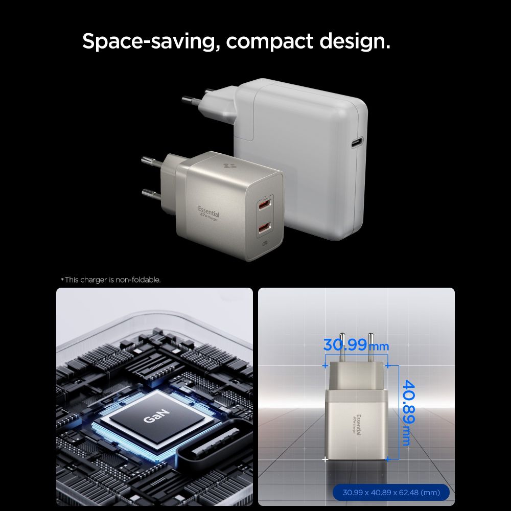 Spigen Οικιακός Φορτιστής Γρήγορης Φόρτισης 47W με 2 Θύρες Type-C - Essential EE472EU-GAN - Natural Titanium
