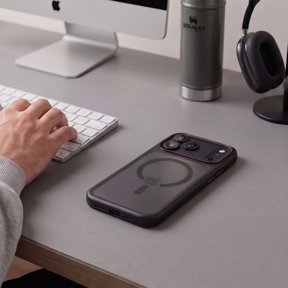 Tech-Protect iPhone 18 Pro / iPhone 17 Pro - Σκληρή Θήκη με Πλαίσιο Σιλικόνης MagSafe - MagCam - Matte Black / Red