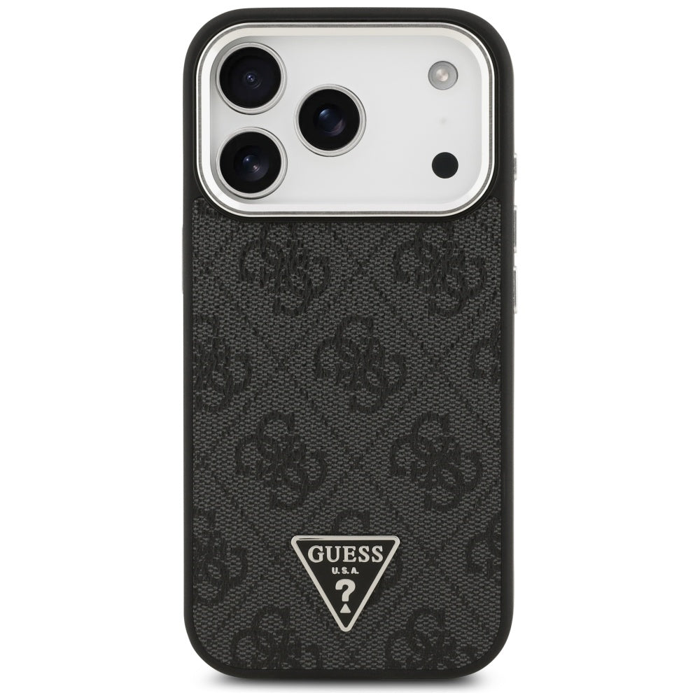 Guess iPhone 17 Pro - 4G Triangle Logo MagSafe - Σκληρή Θήκη με Πλαίσιο Σιλικόνης και Επένδυση Συνθετικού Δέρματος - Black / Silver - GUHMP17LP4TSRCMK