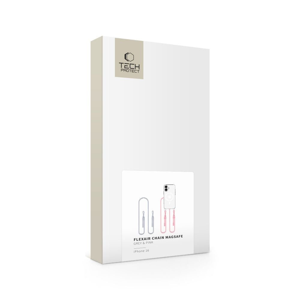 Tech - Protect iPhone 16 Flexair Chain MagSafe Σκληρή Θήκη με Πλαίσιο Σιλικόνης και 2 Λουράκια - Διάφανη - Grey / Pink