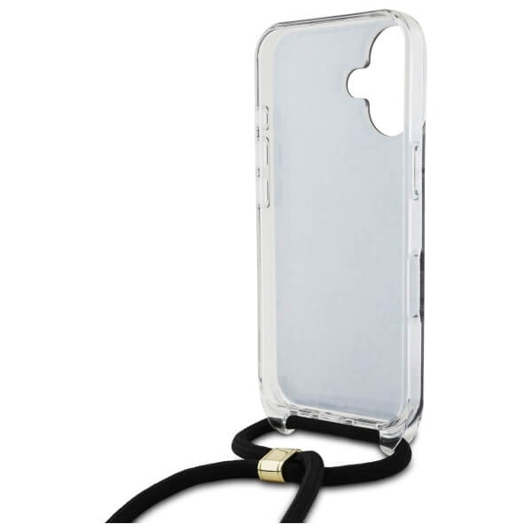 Guess iPhone 16 - Crossbody Cord 4G Print - Σκληρή Θήκη με Πλαίσιο Σιλικόνης και Λουράκι - Black - GUHCP16SHC4SEK