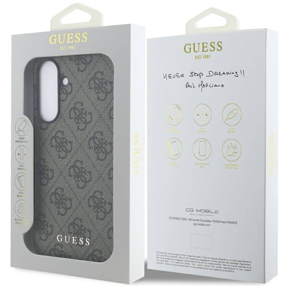 Guess Samsung Galaxy A36 5G - 4G Metal Gold Logo - Σκληρή Θήκη με Επένδυση Συνθετικού Δέρματος - Brown - GUHCSA36G4GFBR