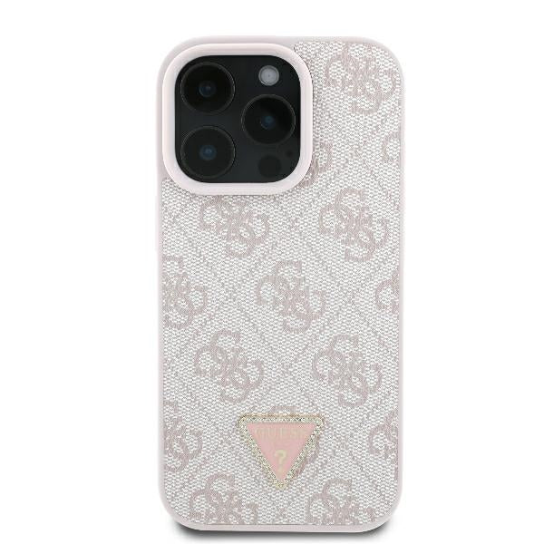 Guess iPhone 16 Pro Max - Leather 4G Triangle Strass - Θήκη με Επένδυση Συνθετικού Δέρματος - Pink - GUHCP16XP4TDPP