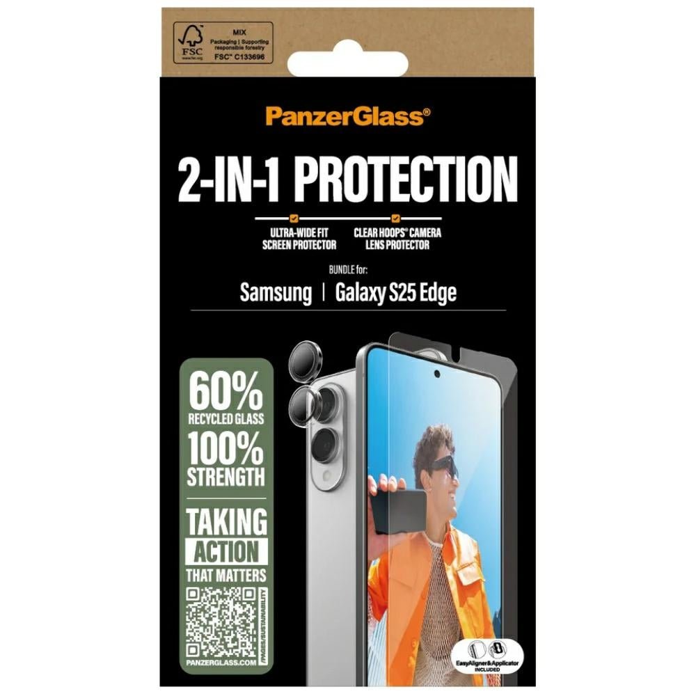 PanzerGlass Samsung Galaxy S25 Edge - 2in1 Σετ με 1 Αντιχαρακτικό Γυαλί Οθόνης και 1 Αντιχαρακτικό Γυαλί για την Κάμερα - Clear