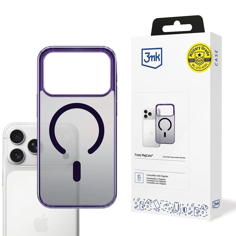 3MK iPhone 17 Pro Max Σκληρή Θήκη με Πλαίσιο Σιλικόνης και MagSafe - Frosty MagCase - Purple
