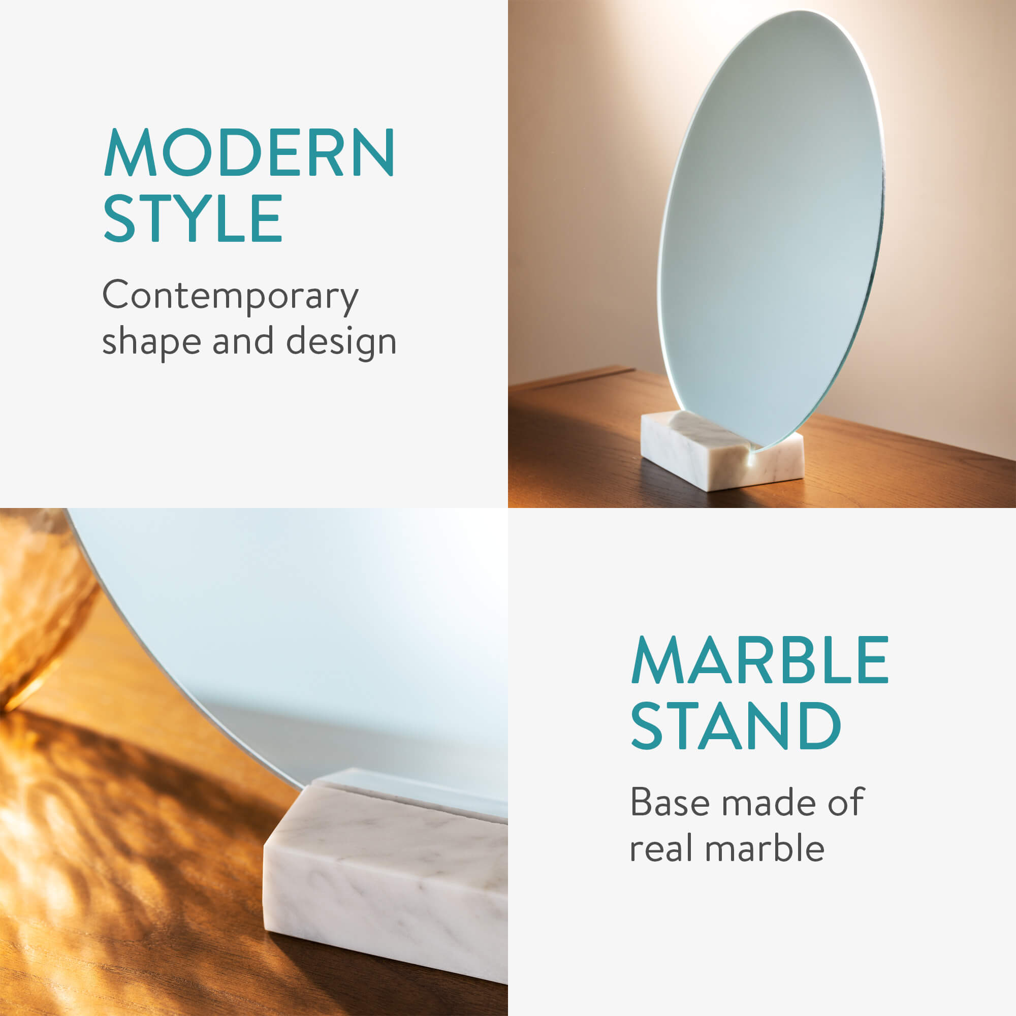 Navaris Στρόγγυλος Επιτραπέζιος Καθρέπτης με Mαρμάρινη Bάση - 30cm - White - 57297.01