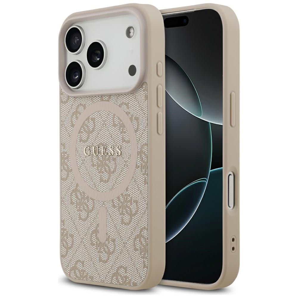 Guess iPhone 17 Pro - 4G Ring Classic Logo MagSafe - Σκληρή Θήκη με Πλαίσιο Σιλικόνης και Επένδυση Συνθετικού Δέρματος - Pink - GUHMP17LG4GFRP