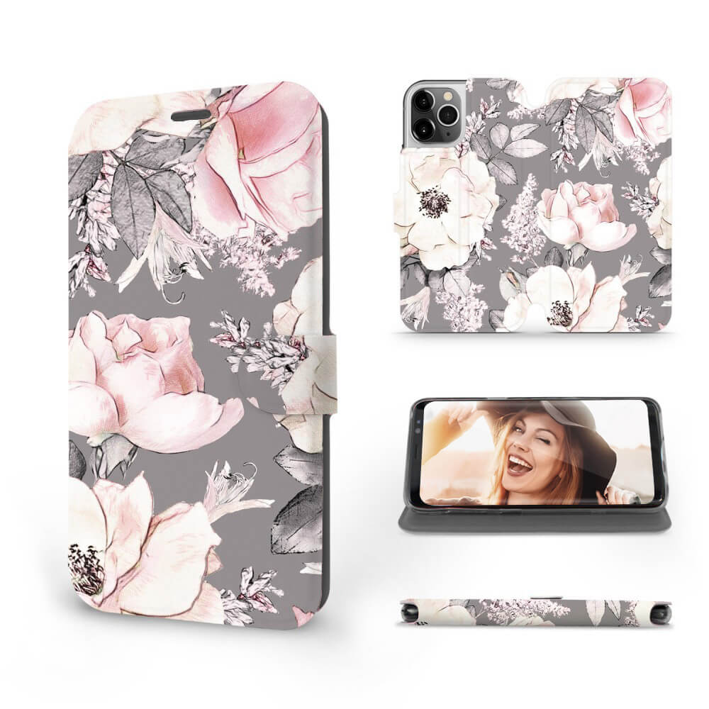 Mobiwear iPhone 12 Pro Θήκη Βιβλίο Slim Flip - Design Pink Pastel Flowers - MX06S
