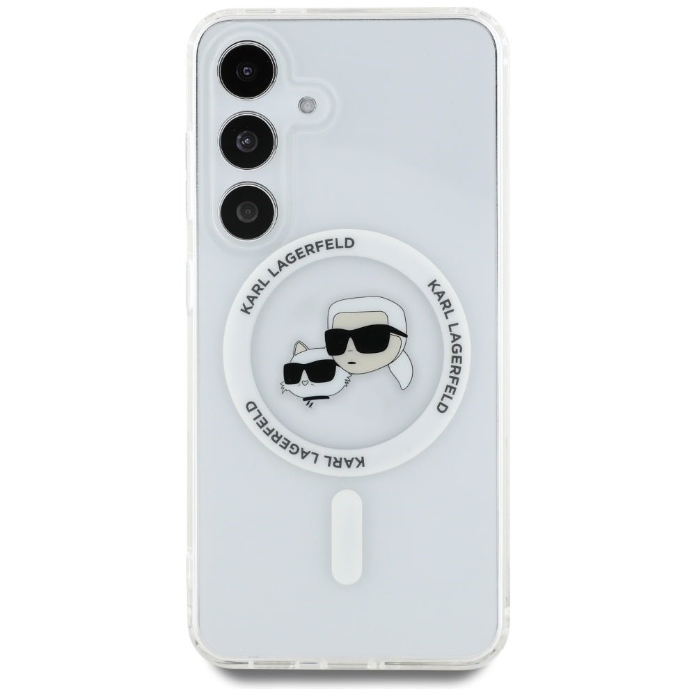 Karl Lagerfeld Samsung Galaxy S25 Plus - Button Karl and Choupette Heads Printed Logo - MagSafe Σκληρή Θήκη με Πλαίσιο Σιλικόνης - White - KLHMS25MHLSKCH