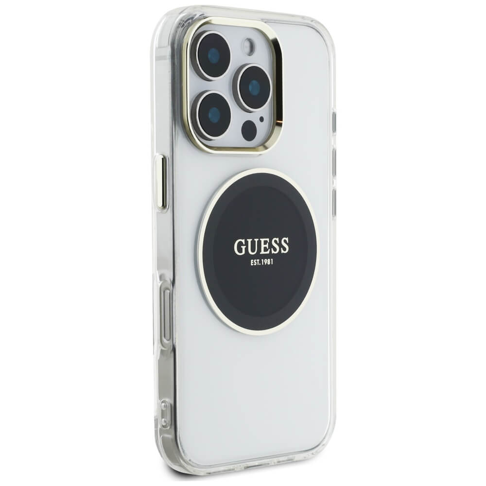 Guess iPhone 16 Pro Max IML Metal Colored Circle Classic Logo MagSafe Σκληρή Θήκη με Πλαίσιο Σιλικόνης και MagSafe - Black - GUHMP16XHTDRCEDK