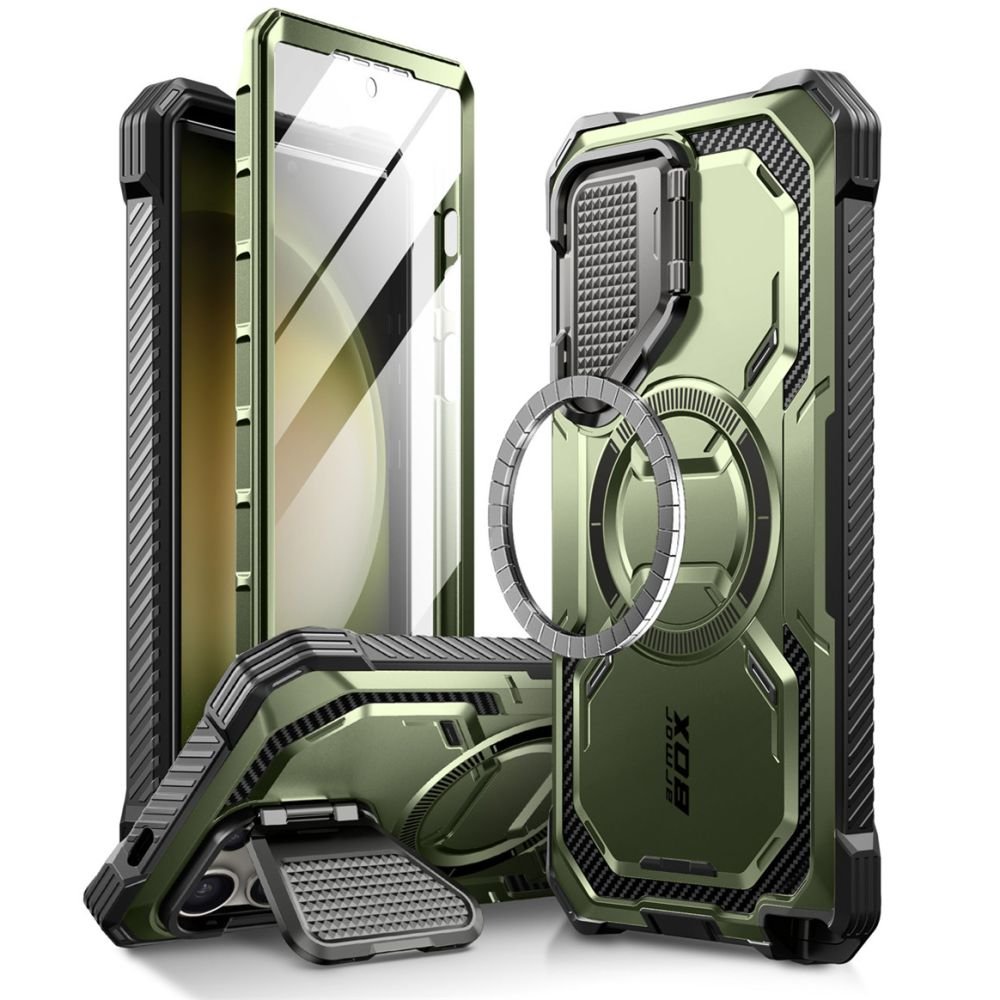 Supcase Samsung Galaxy S24 Ultra Armorbox Magsafe Σκληρή Θήκη με Προστασία Οθόνης και Κάλυμμα Κάμερας / Stand - Green