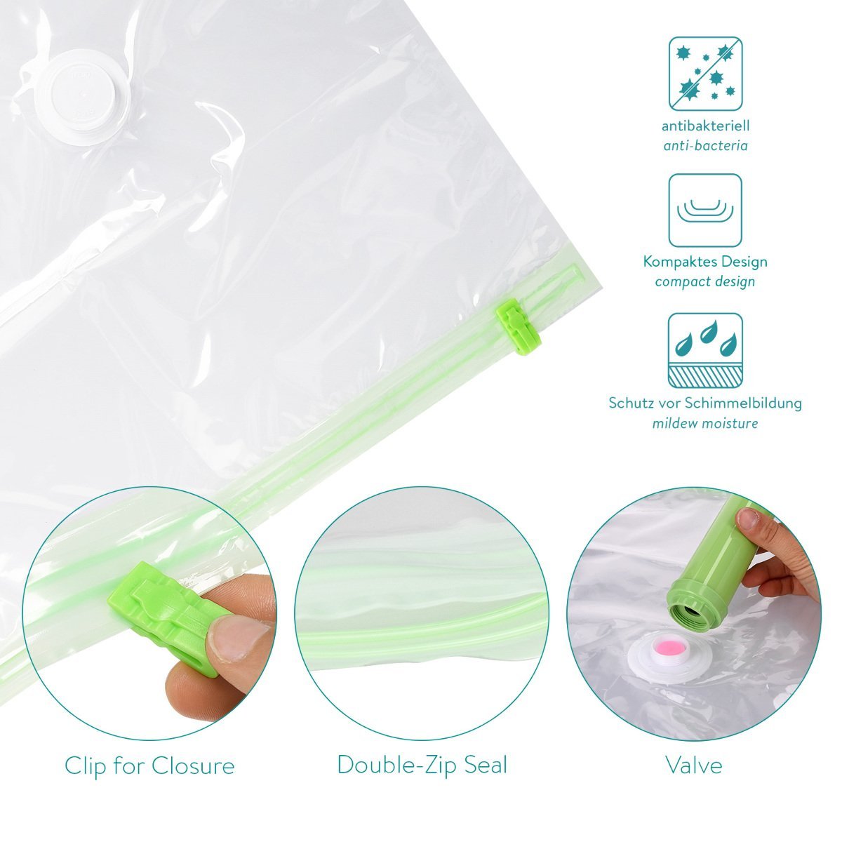 Navaris 6x Vacuum Storage Bags Σετ με 6 Επαναχρησιμοποιούμενες Σακούλες Αποθήκευσης με Αντλία - 45277.01