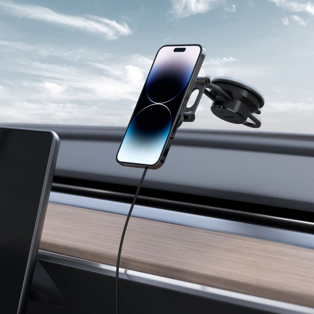 Spigen ITS35W - 3 OneTap Pro 3 Magnetic MagSafe Charger Βάση Αυτοκινήτου Ταμπλό με Ασύρματη Φόρτιση 10W - Black