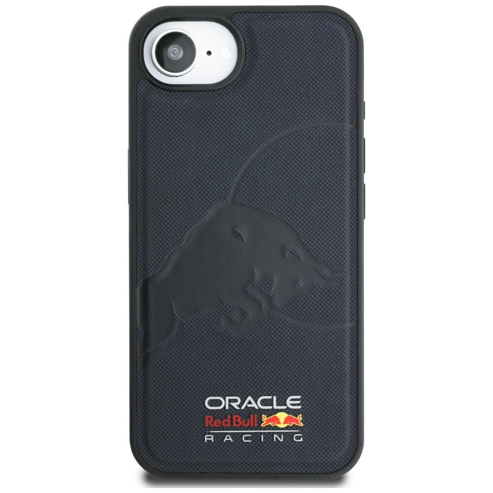 Red Bull iPhone 16e - Meshed Debossed Bull - MagSafe Σκληρή Θήκη με Επένδυση Συνθετικού Δέρματος και Πλαίσιο Σιλικόνης - Navy Blue - RBHMPSE424PUBUFV