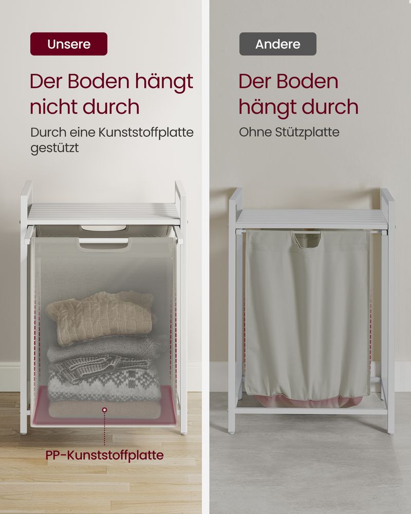 Vasagle Καλάθι Απλύτων με Ράφι - 65L - White - BLH101W01