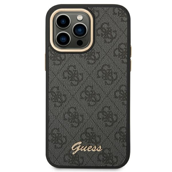 Guess iPhone 14 Pro Max 4G Vintage Gold Logo Σκληρή Θήκη με Πλαίσιο Σιλικόνης - Black - GUHCP14XHG4SHK