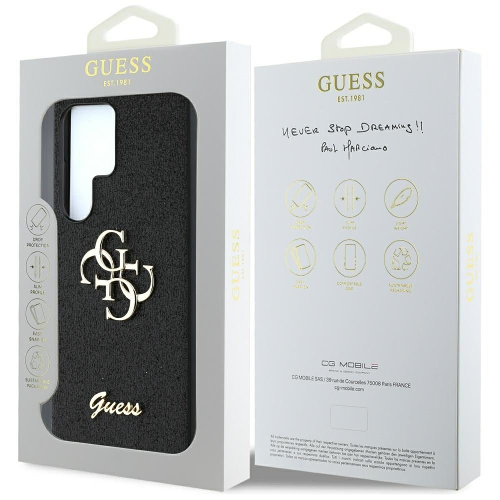 Guess Samsung Galaxy S25 Ultra - Fixed Glitter Big 4G - Σκληρή Θήκη με Πλαίσιο Σιλικόνης - Black - GUHCS25LHG4SGK