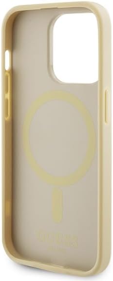 Guess iPhone 15 Pro Saffiano MagSafe Σκληρή Θήκη με Πλαίσιο Σιλικόνης και MagSafe - Gold - GUHMP15LPSAHMCB