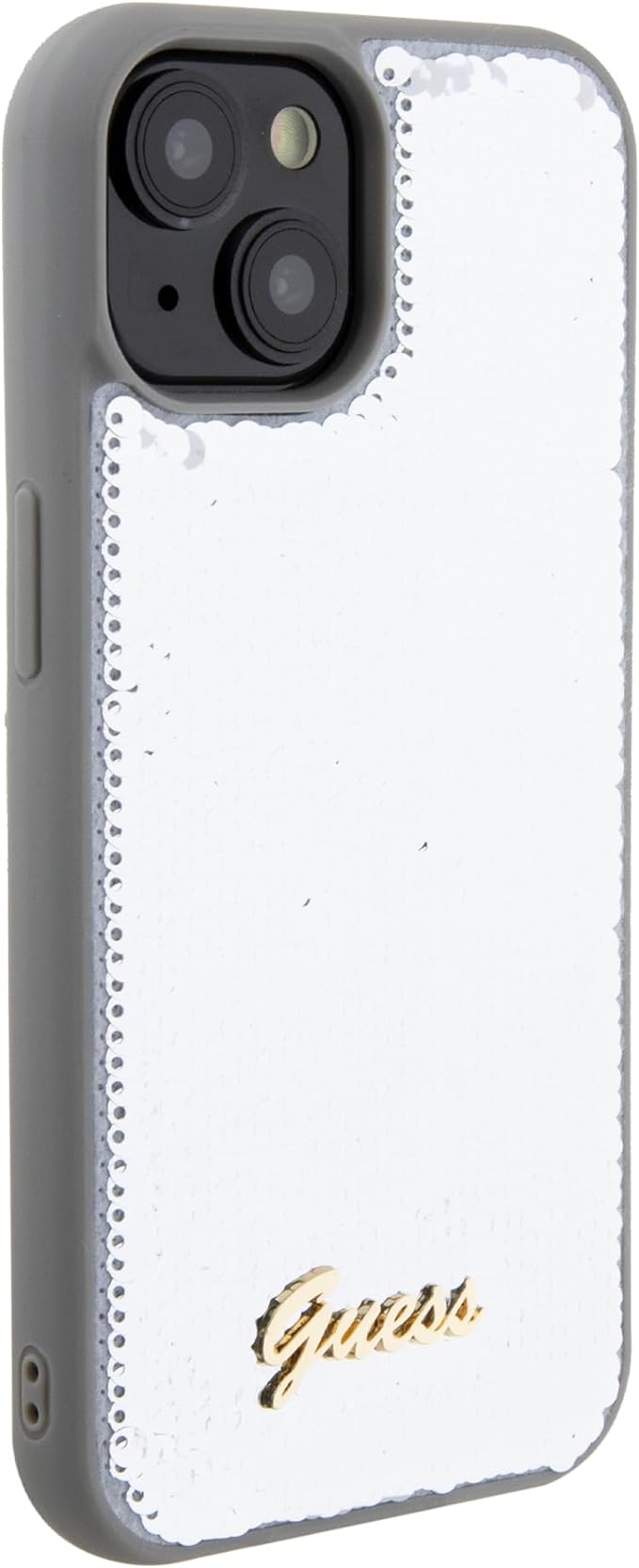 Guess iPhone 15 - Sequin Script Metal Σκληρή Θήκη με Επένδυση από Παγέτες - Silver - GUHCP15SPSFDGSS