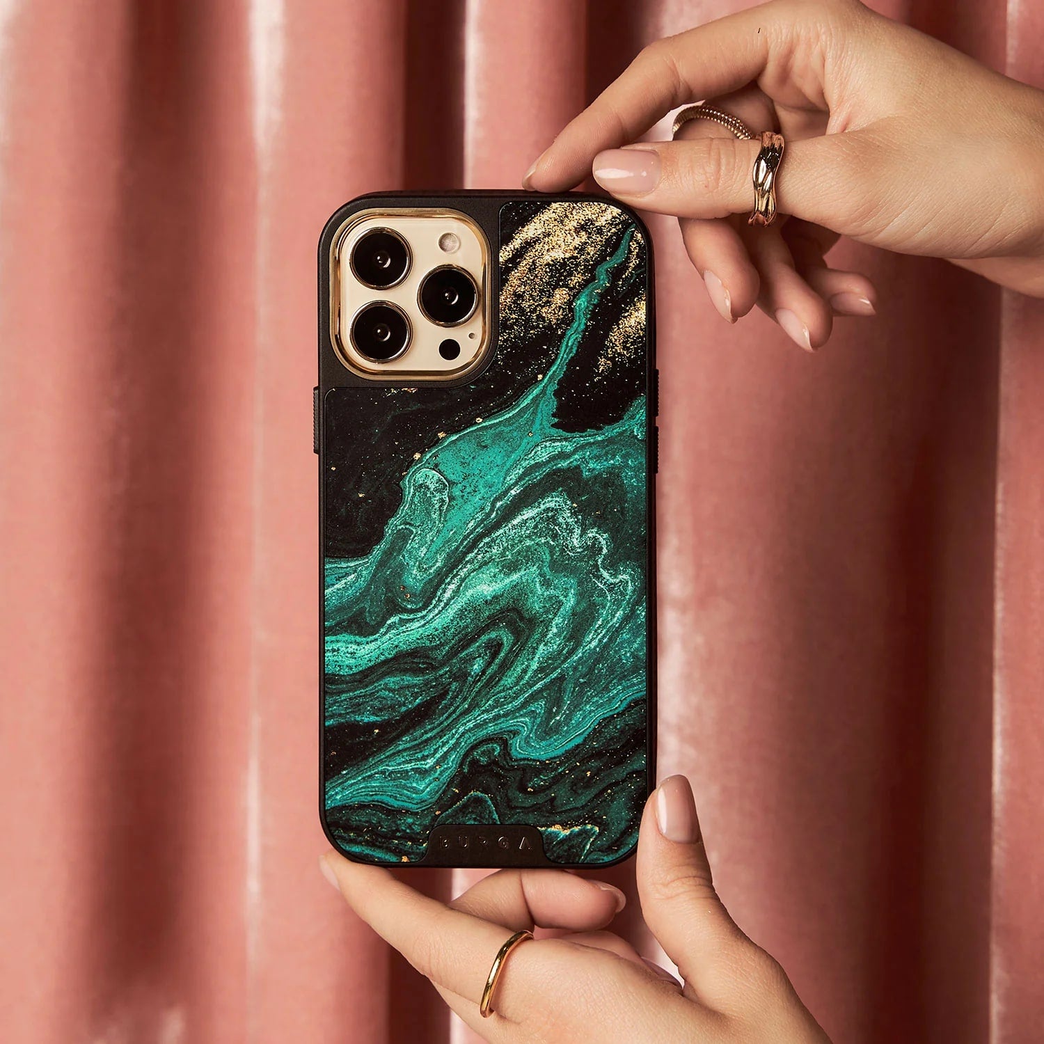 Burga iPhone 15 Pro Elite MagSafe Σκληρή Θήκη με MagSafe - Gold - Emerald Pool