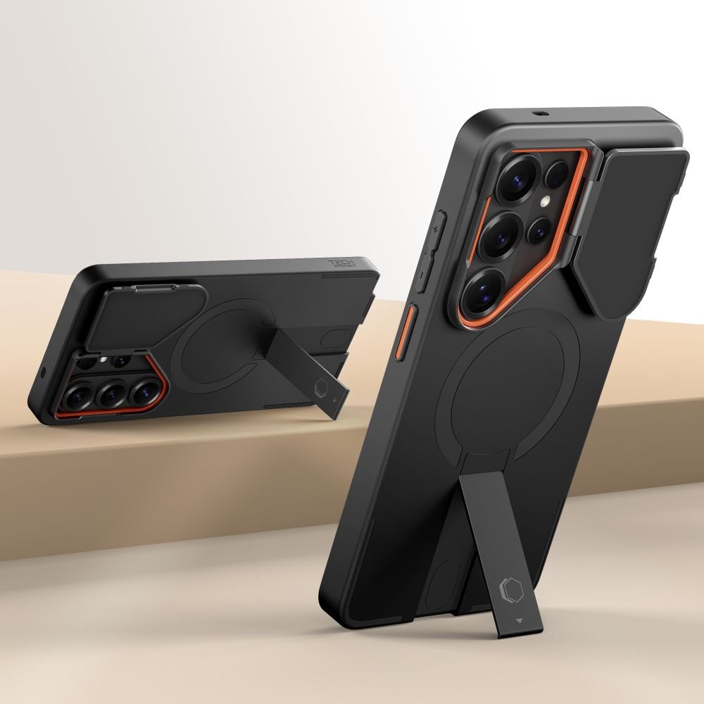 Tech - Protect Samsung Galaxy S26 Ultra - Σκληρή Θήκη με Ανοιγόμενο Κάλυμμα Κάμερας και Stand Kevlar - Aura MagSafe - Black / Orange