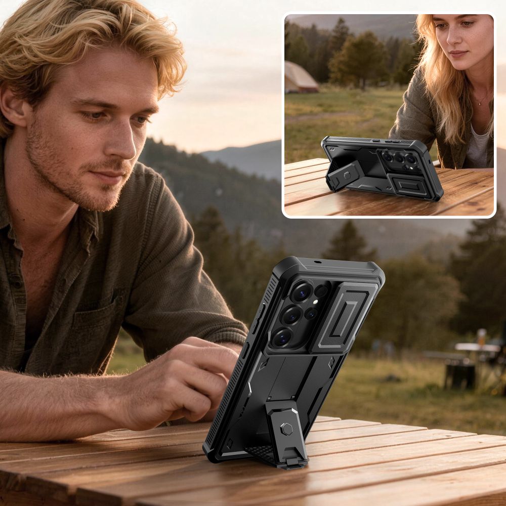 Tech - Protect Samsung Galaxy S26 Ultra - Θήκη 360 Full Body με Προστασία για την Οθόνη και την Κάμερα και Stand - Kevlar Cam+ 2 - Set - Black