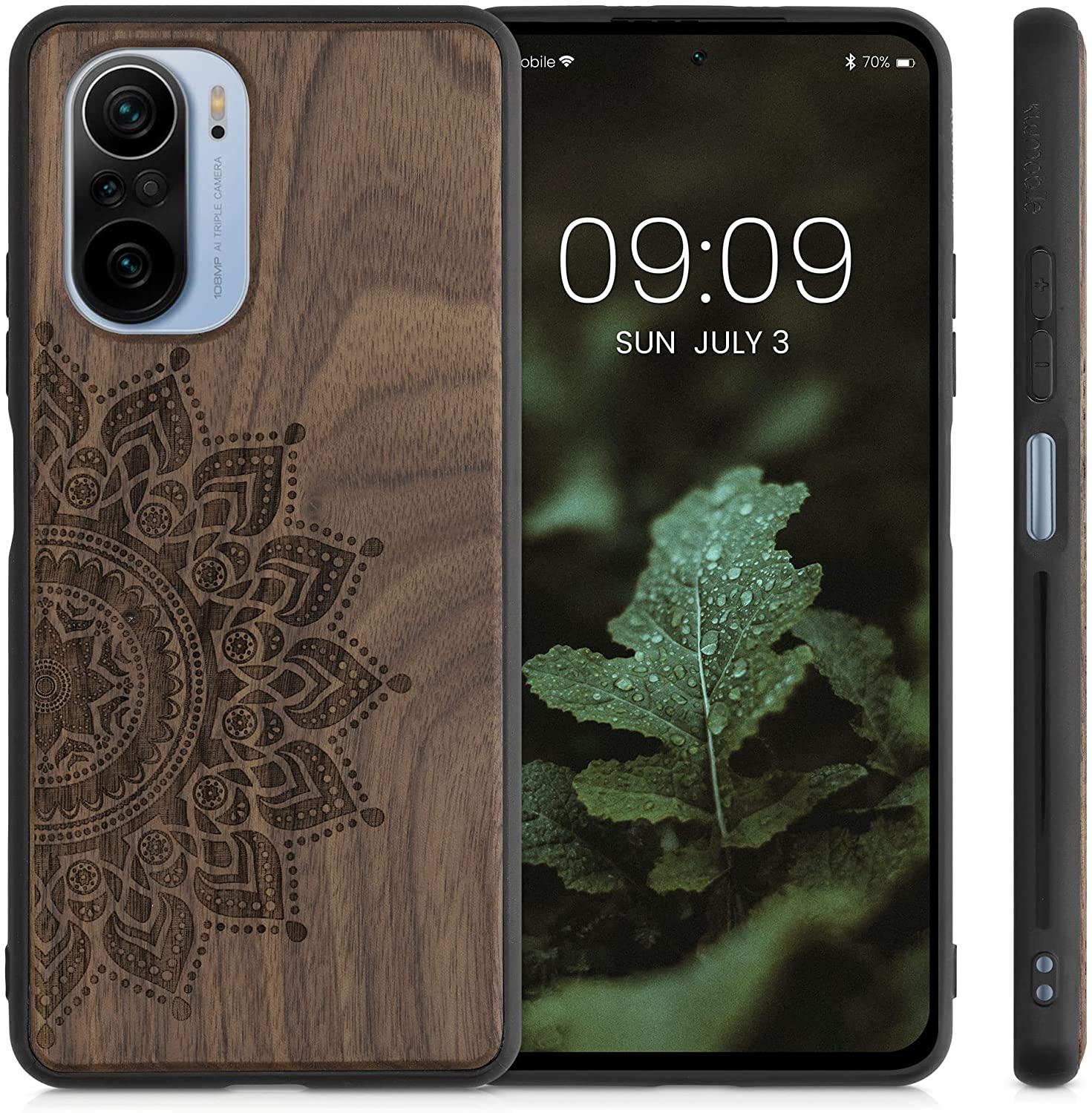 KW Xiaomi Redmi 10 Θήκη από Φυσικό Ξύλο - Design Rising Sun - Dark Brown - 56794.01