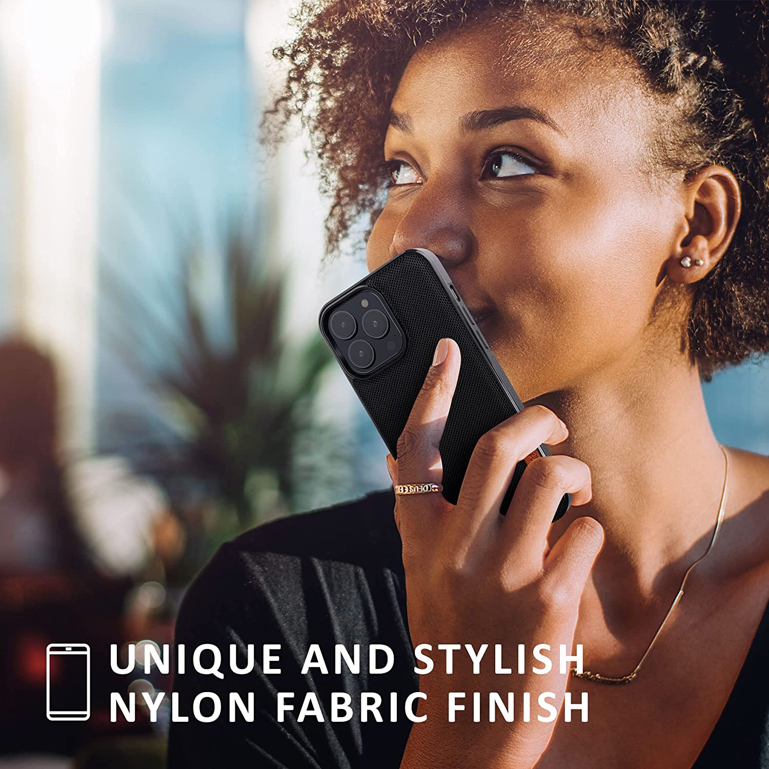 Kalibri iPhone 14 Pro Max Nylon Fiber Σκληρή Θήκη με Πλαίσιο Σιλικόνης - Black - 60536.01