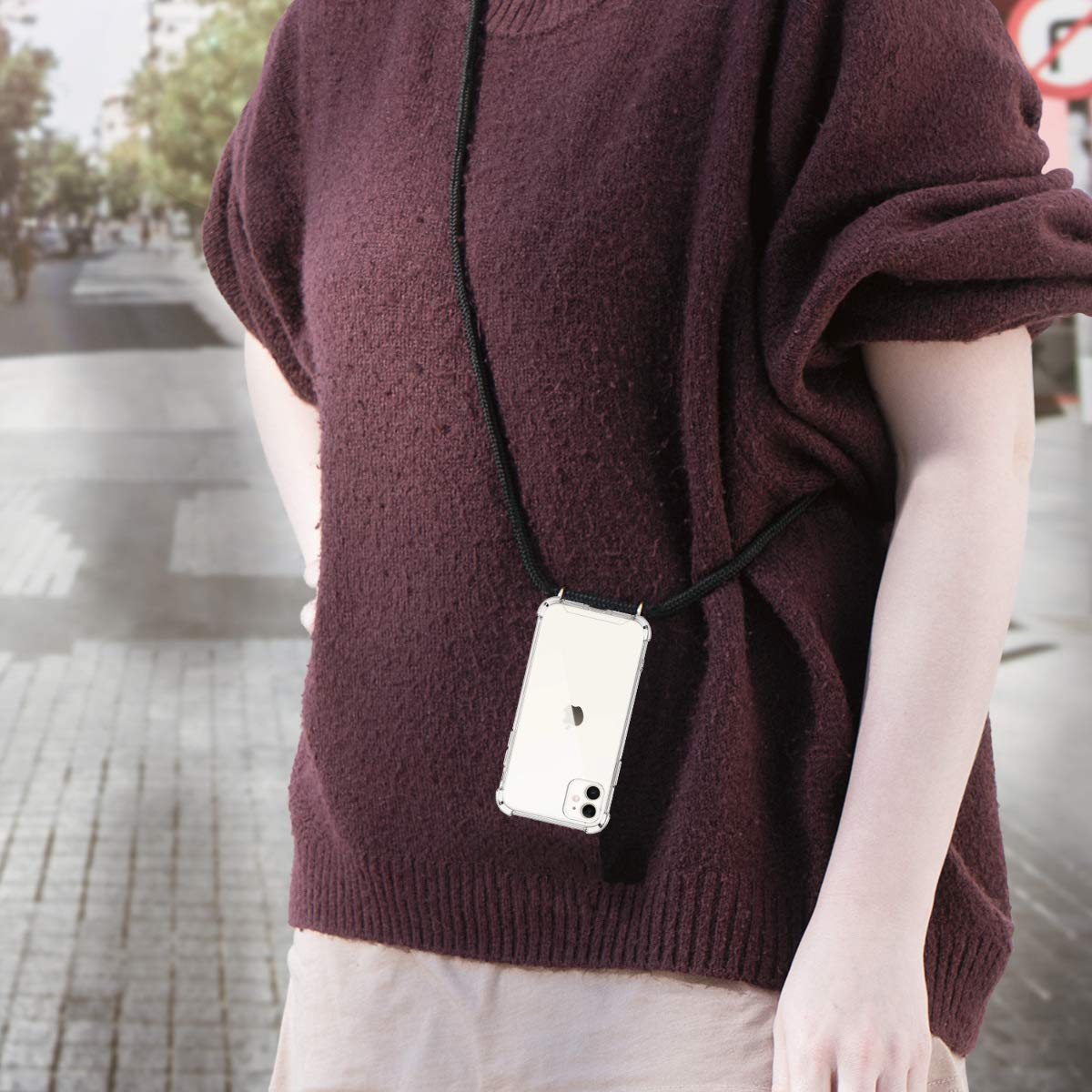 KW iPhone 11 Θήκη Σιλικόνης TPU με Λουράκι - Διάφανη / Black - 49740.01