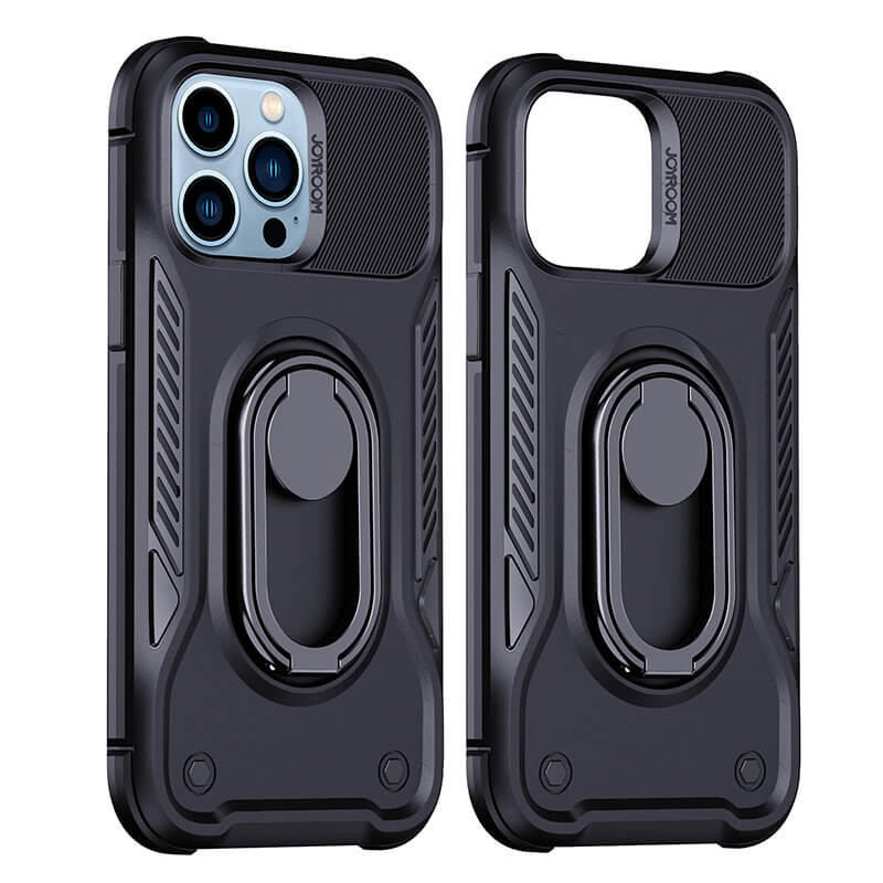 Joyroom iPhone 14 Pro Dual Hinge Σκληρή Θήκη Υψηλής Προστασίας με Δαχτυλίδι Συγκράτησης - Black - JR - 14S2