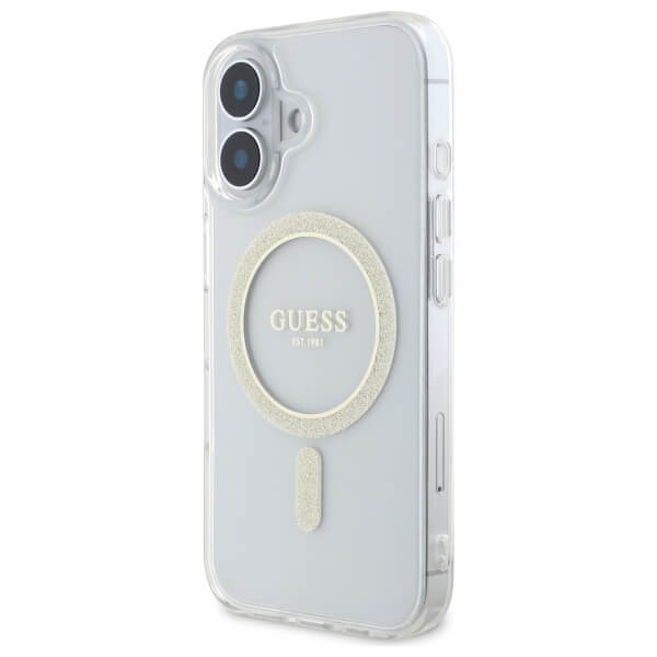 Guess iPhone 16 Plus - IML Glitter Circle MagSafe - Σκληρή Θήκη με Πλαίσιο Σιλικόνης - Clear - GUHMP16MHFGERET